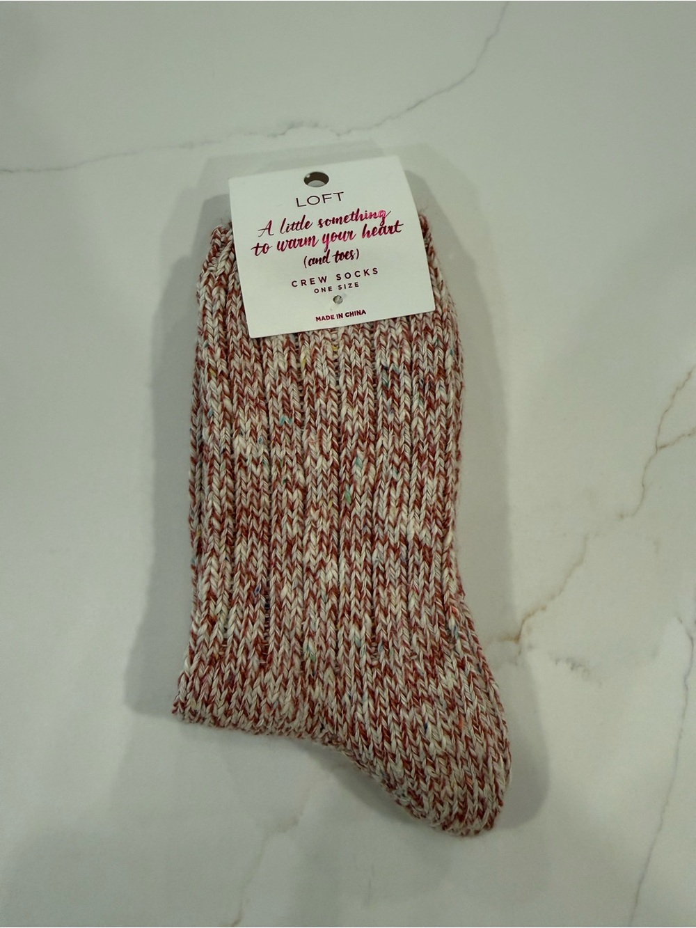 LOFT Marled Crew Socks in Red and White Knit